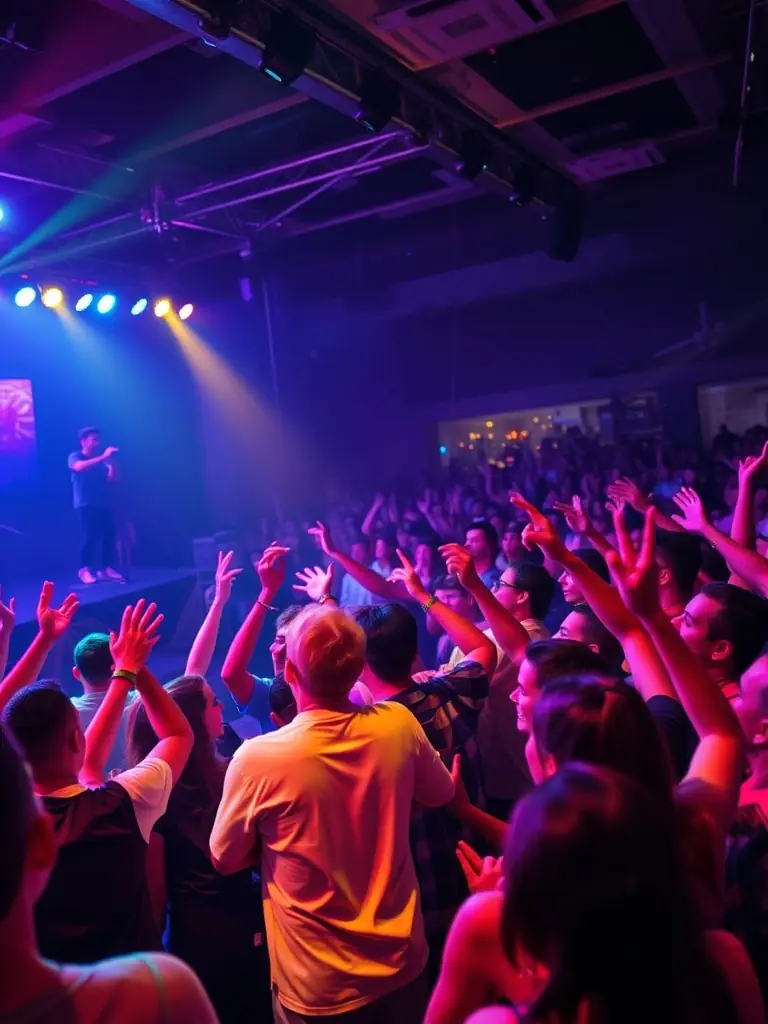 A vibrant photograph capturing a live music performance at a SO LIGHT CONCEPT-sponsored event, showcasing the energy and engagement of the audience and performers.