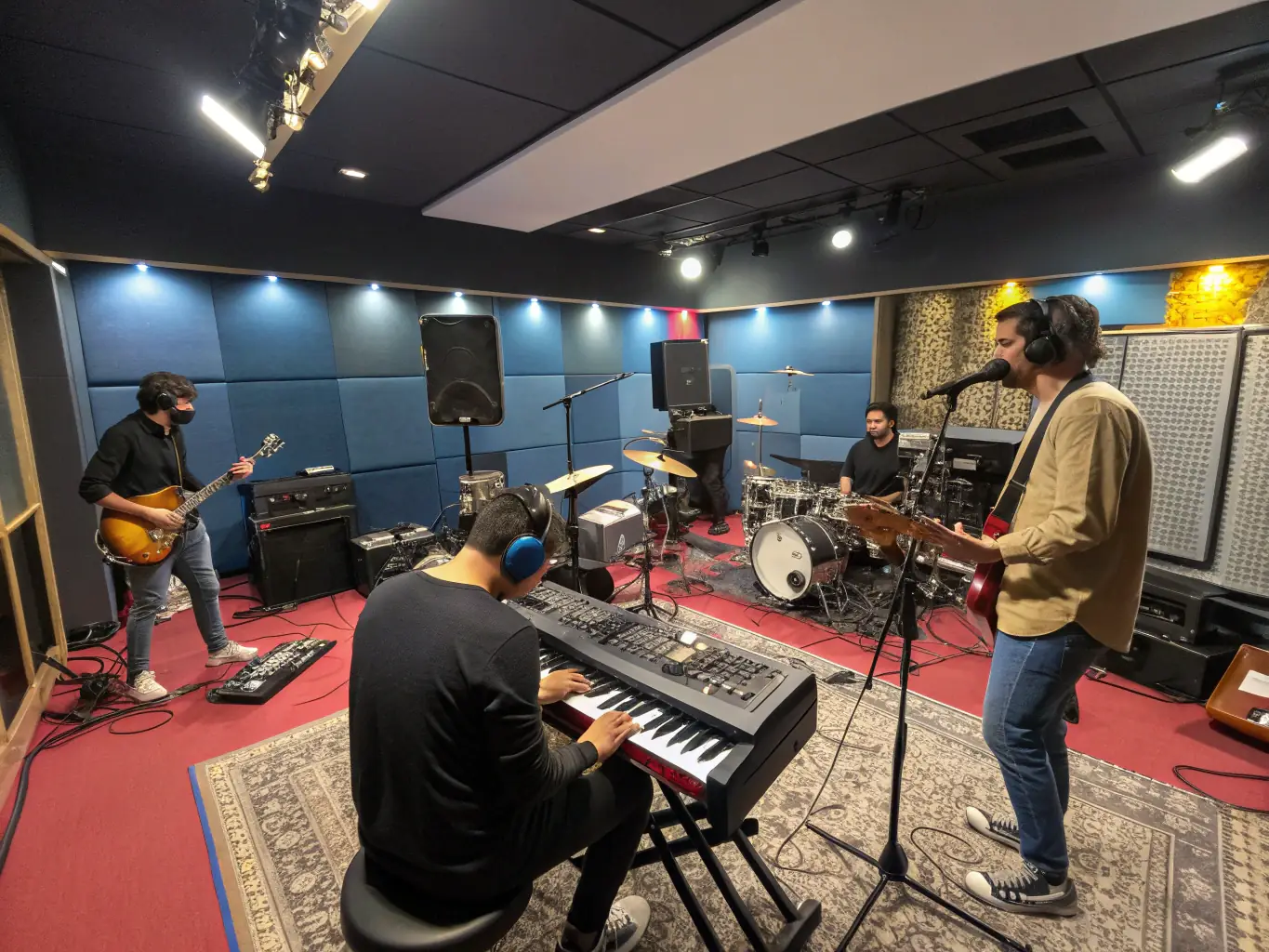 A photo of artists collaborating in a studio or rehearsal space, emphasizing teamwork and creativity, representing SO LIGHT CONCEPT's Creative Collaboration & Support program.